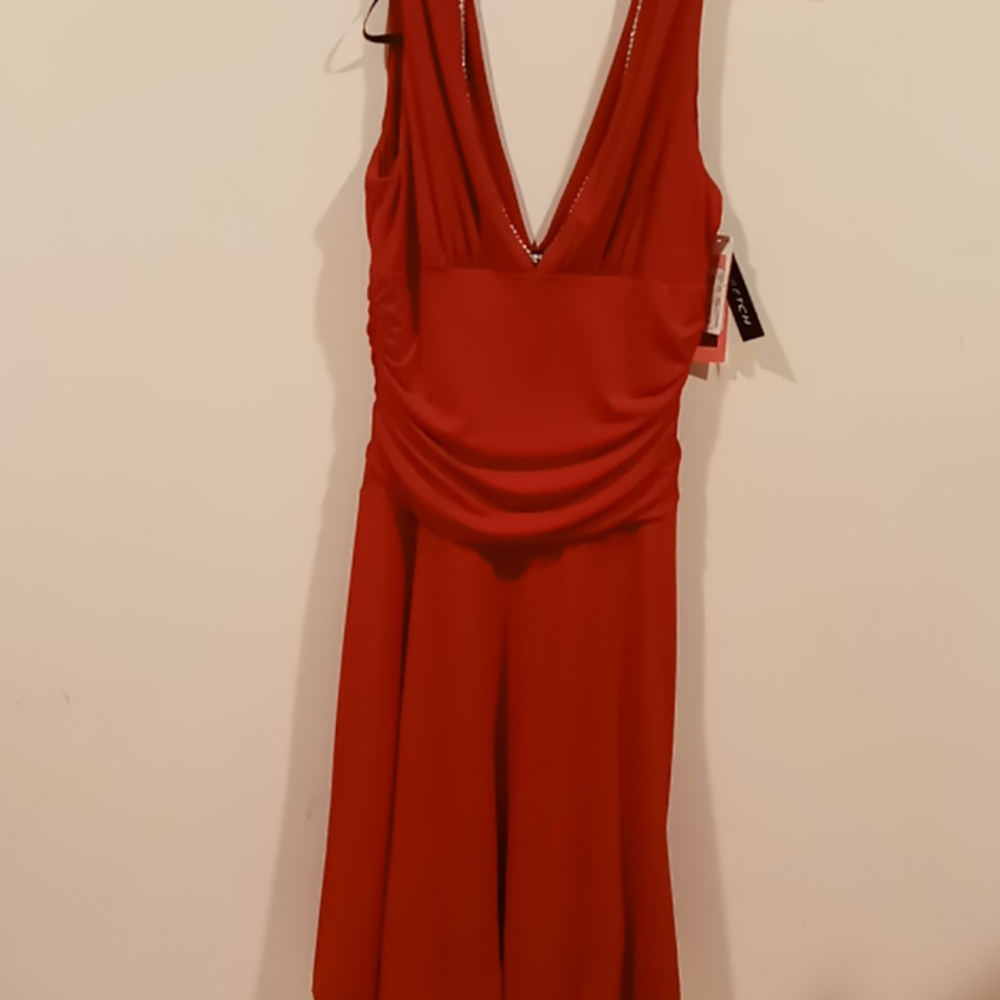 Red v-neck cocktail dress
